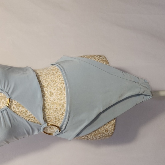 Pretty Little Thing Women's Baby Blue O Ring High Cut Tie Halter Swimsuit Size 6 - Picture 3 of 9